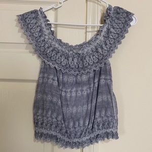 American Eagle denim blue/gray eyelet top